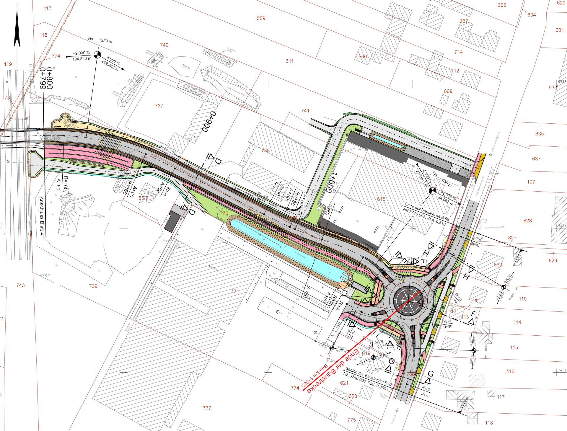 Lageplan, Teil II mit Kreisverkehr